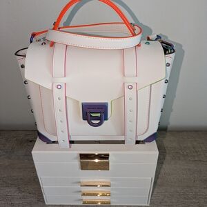 Michael Kors Manhattan Medium Contrast-Trim Leather Satchel